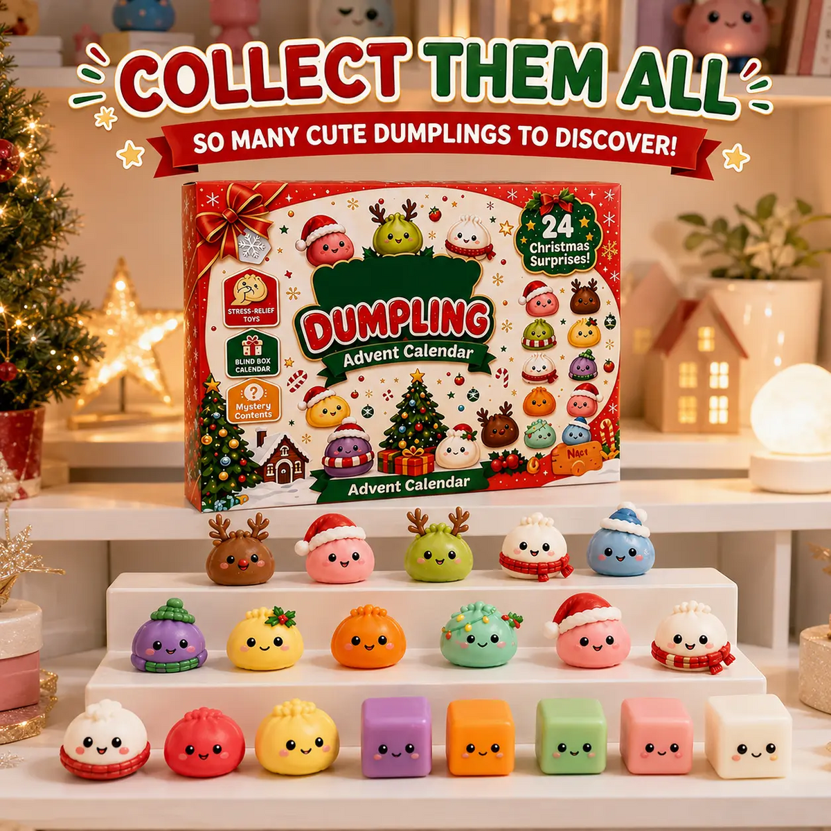 Christmas Advent Calendar 2026, 24-Day Mystery Dumpling Squishy Toys, Cute Stress Relief Fidget Toys, Mini Collectible Figures, Christmas Countdown Gifts for Kids & Adults