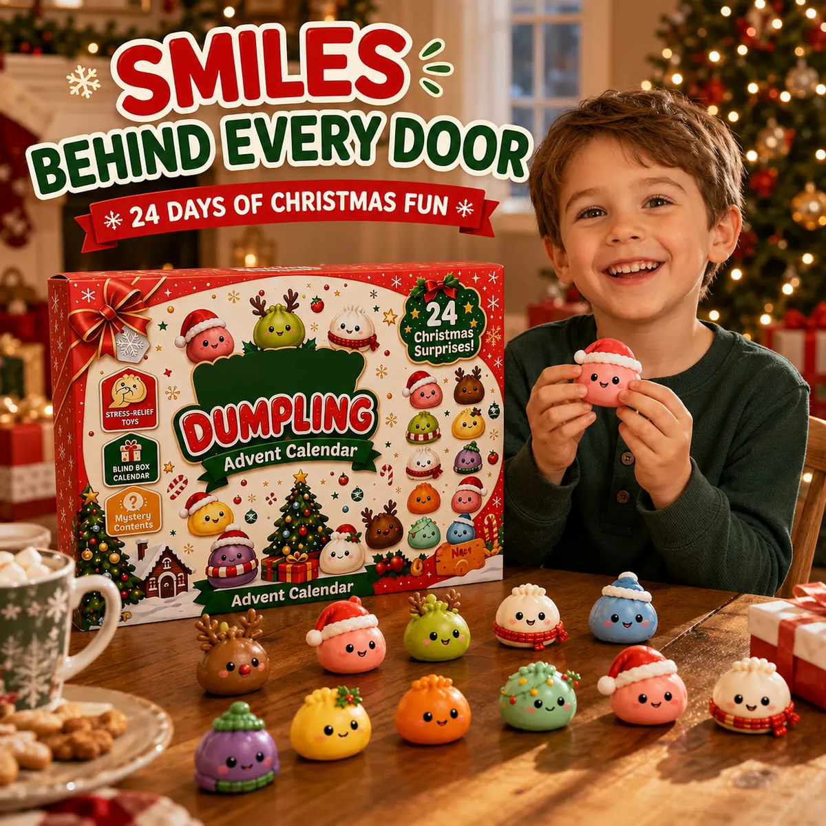 Christmas Advent Calendar 2026, 24-Day Mystery Dumpling Squishy Toys, Cute Stress Relief Fidget Toys, Mini Collectible Figures, Christmas Countdown Gifts for Kids & Adults
