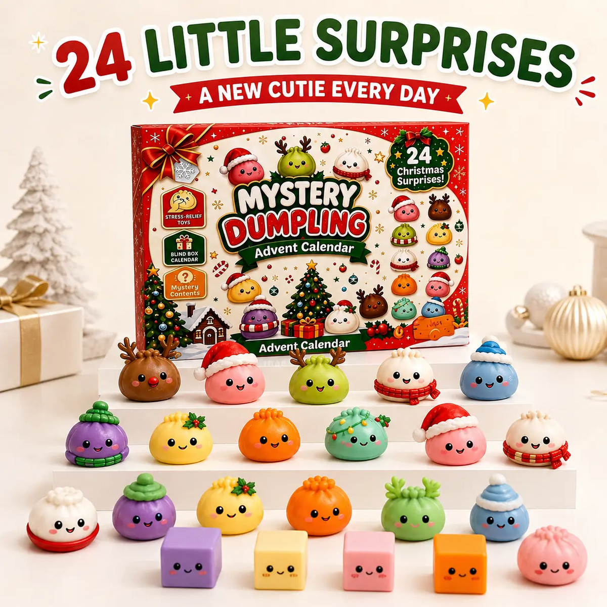 Christmas Advent Calendar 2026, 24-Day Mystery Dumpling Squishy Toys, Cute Stress Relief Fidget Toys, Mini Collectible Figures, Christmas Countdown Gifts for Kids & Adults