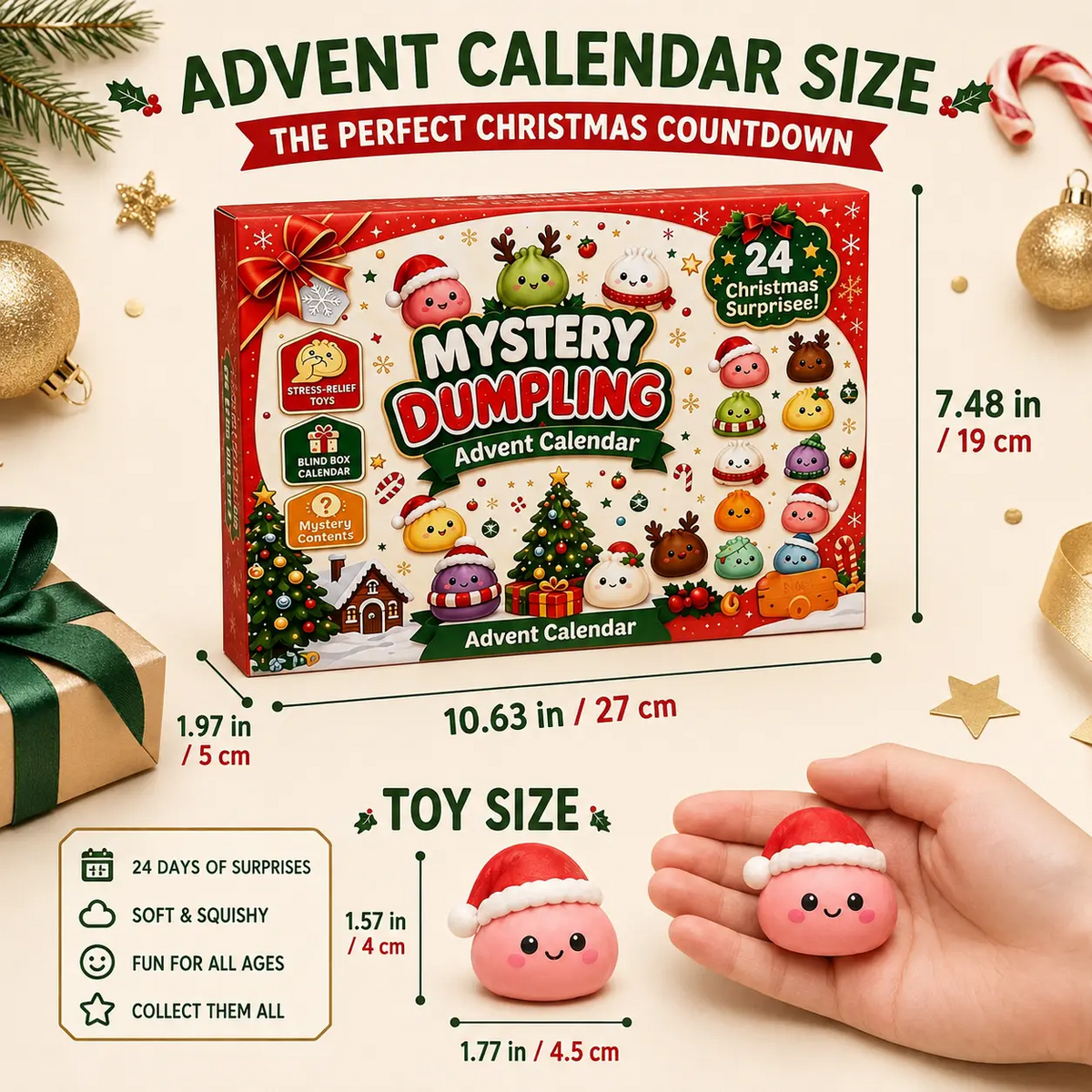 Christmas Advent Calendar 2026, 24-Day Mystery Dumpling Squishy Toys, Cute Stress Relief Fidget Toys, Mini Collectible Figures, Christmas Countdown Gifts for Kids & Adults